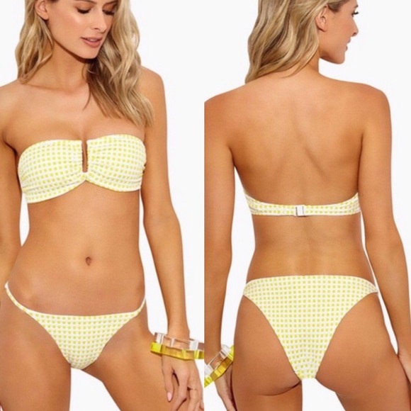 NWT ONIA Rochelle Bikini Bottom Gingham Print Citrus Yellow Size Small - Picture 3 of 7